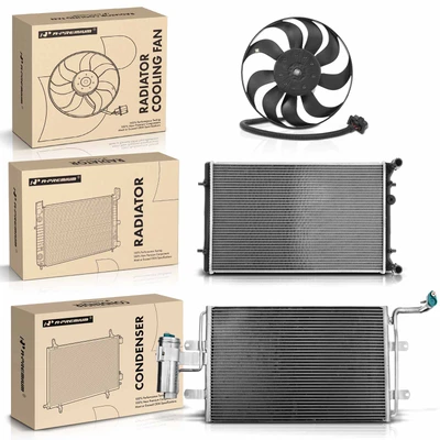 3 Pcs Radiator & AC Condenser & Cooling Fan Kit