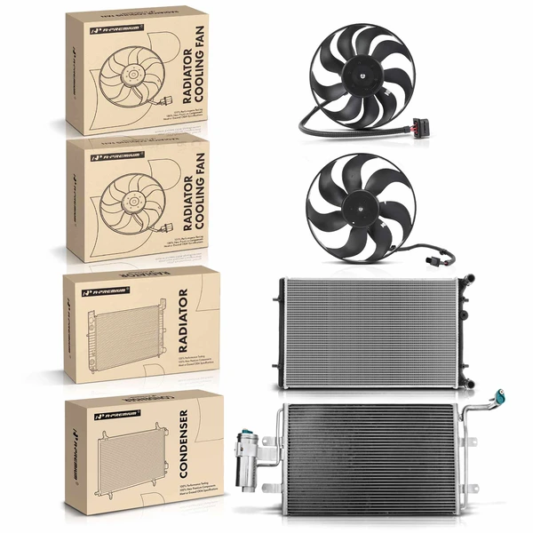4 Pcs Radiator & AC Condenser & Cooling Fan Kit for 2000-2002 Audi TT