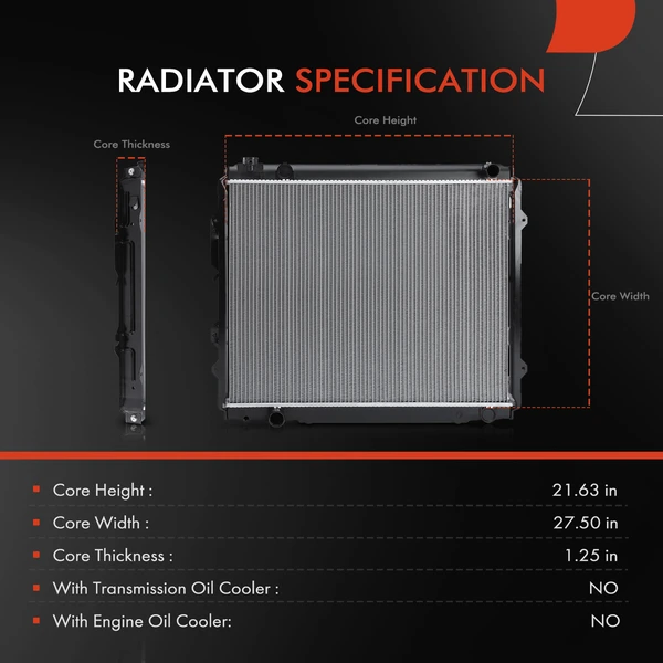 Aluminum Radiator without Transmission Oil Cooler for Toyota Tundra 2000-2006 V6 3.4L
