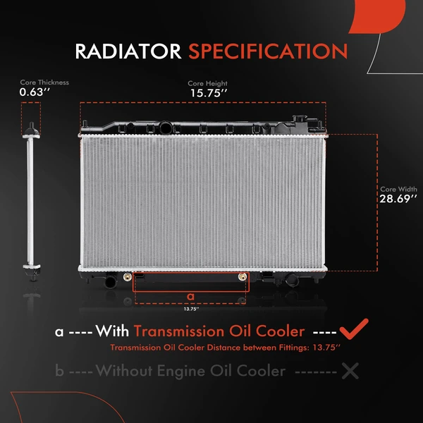Aluminum Radiator with Transmission Oil Cooler for Nissan Altima 02-06 Automatic Trans.