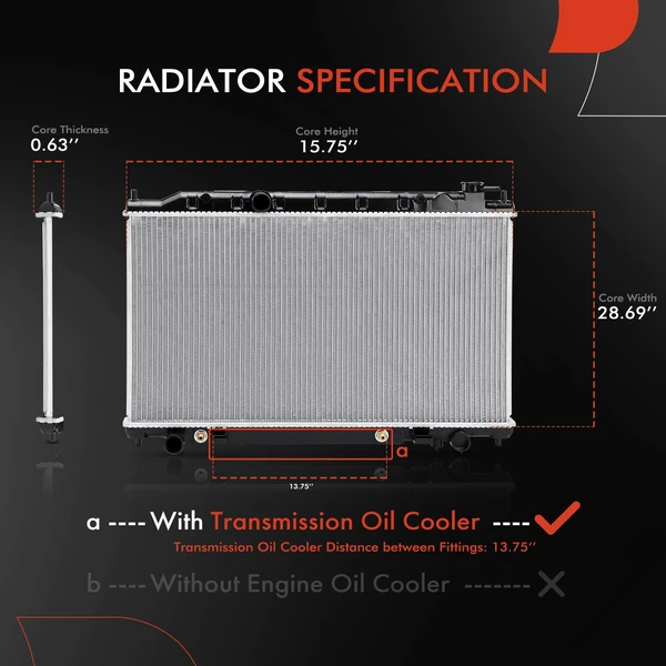 Aluminum Radiator with Transmission Oil Cooler for Nissan Altima 02-06 Maxima Auto Trans.