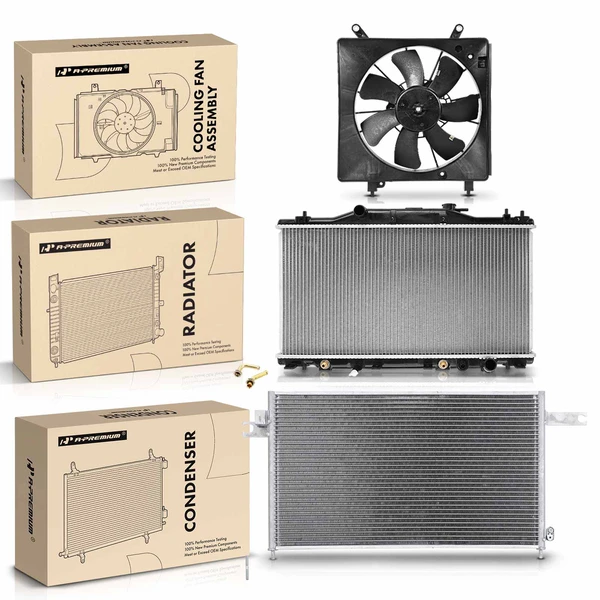 3 Pcs Radiator & AC Condenser & Cooling Fan Kit for Acura RSX 2002-2006 L4 2.0L Automatic