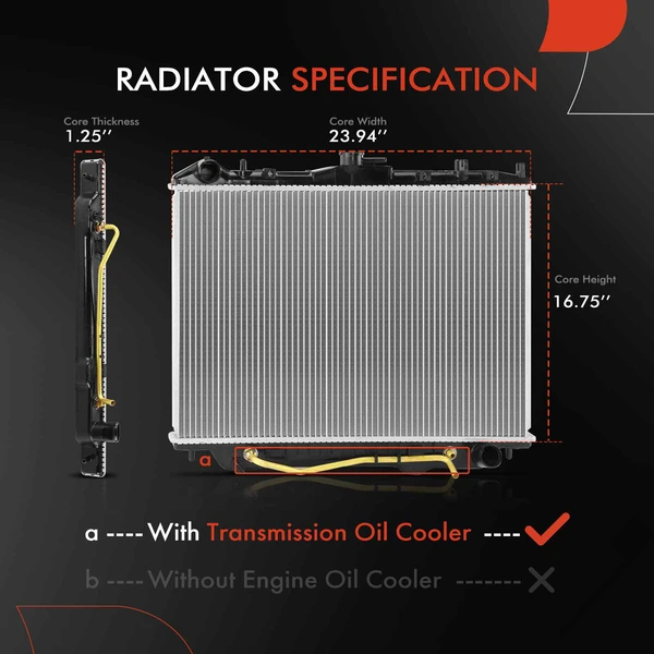 Radiator with Transmission Oil Cooler for Isuzu Axiom 2002-2004 V6 3.5L