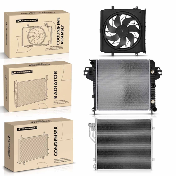3 Pcs Radiator & AC Condenser & Cooling Fan Kit for 2002-2003 Jeep Liberty
