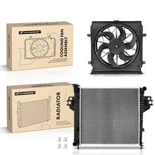 2 Pcs Radiator & Cooling Fan Assembly Kit for 2005 Jeep Liberty 2.4L l4