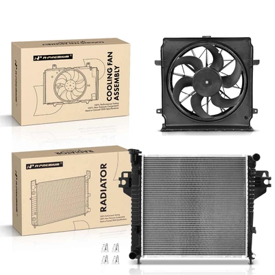2 Pcs Radiator & Cooling Fan Assembly Kit for 2005 Jeep Liberty 2.4L l4