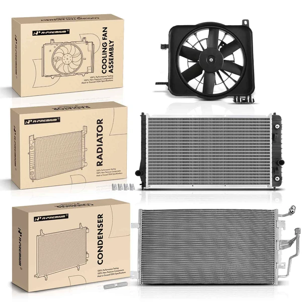3 Pcs Radiator & AC Condenser & Cooling Fan Kit for 2002-2005 Pontiac Sunfire