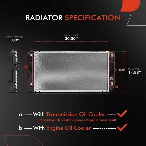 Aluminum Radiator with Oil Cooler for Cadillac DeVille 2001-2005 Pontiac Bonneville 4.6L