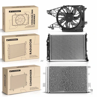 3 Pcs Radiator & AC Condenser & Cooling Fan Kit