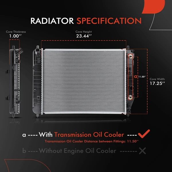 Aluminum Radiator with Transmission Oil Cooler for Cadillac XLR 2004-2009 V8 4.4L 4.6L