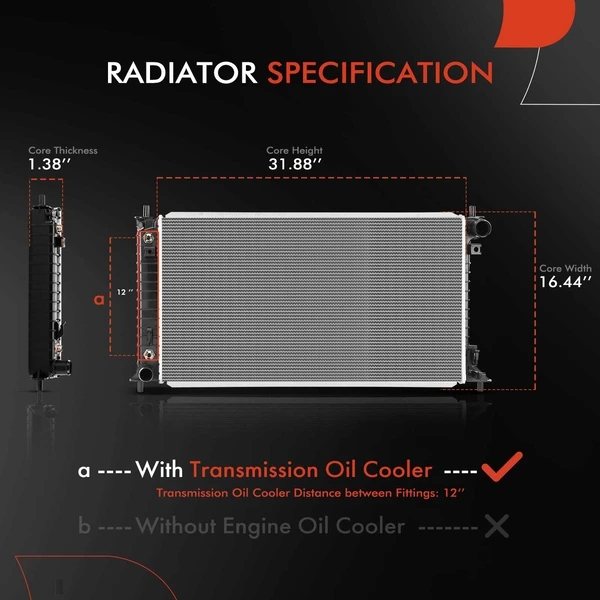 Aluminum Radiator with Transmission Oil Cooler for Ford F-150 2003-2004 F-250 Super Duty