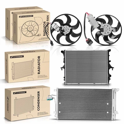 4 Pcs Radiator & AC Condenser & Cooling Fan Kit