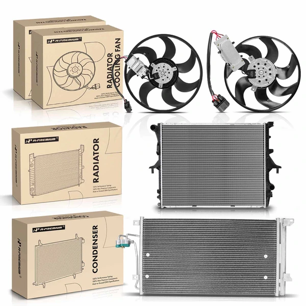 4 Pcs Radiator & AC Condenser & Cooling Fan Kit for 2009-2010 Volkswagen Touareg