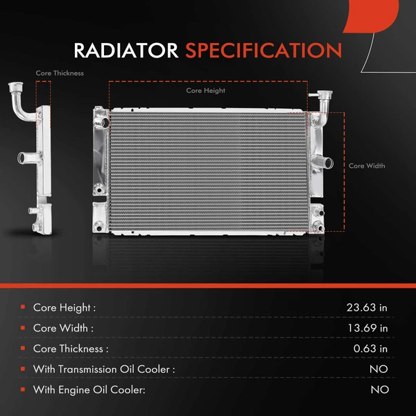 Aluminum Radiator without Oil Cooler for Toyota Prius 2004-2009 L4 1.5L