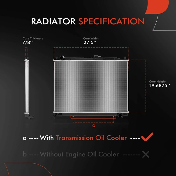 Radiator with Transmission Oil Cooler for Mitsubishi Montero 2003-2006 V6 3.8L