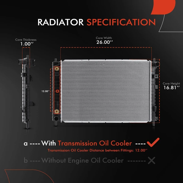 Aluminum Radiator with Transmission Oil Cooler for Saturn Vue 2004-2007 V6 3.5L