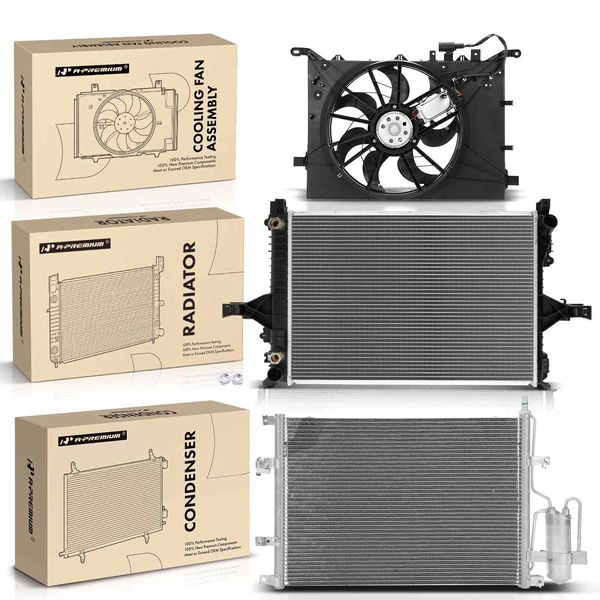 3 Pcs Radiator & AC Condenser & Cooling Fan Kit for Volvo S60 2004-2005 S80