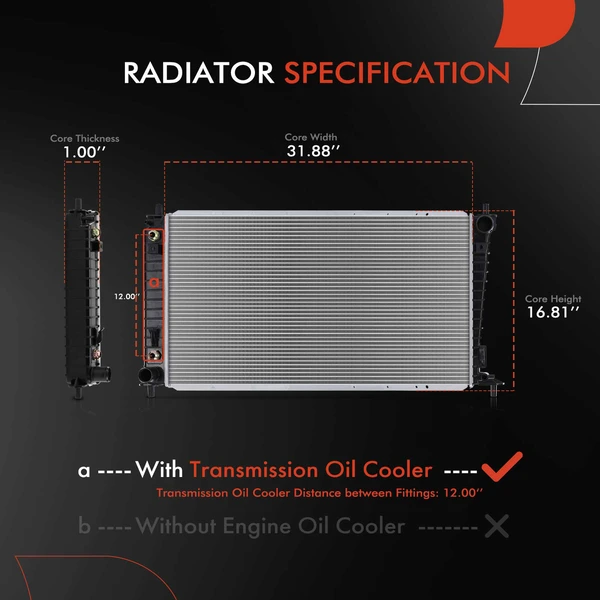 Aluminum Radiator with Transmission Oil Cooler for Ford F-150 2005-2008 Expedition Lincoln