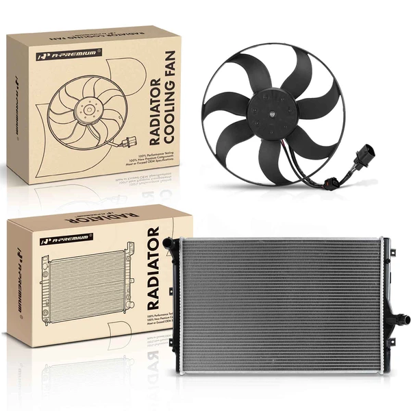 2 Pcs Radiator & Cooling Fan Assembly Kit for 2006-2008 Volkswagen Passat