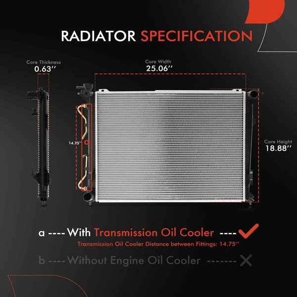 Aluminum Radiator with Transmission Oil Cooler for Hyundai Sonata 2006-2010 Kia Optima