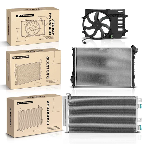 3 Pcs Radiator & AC Condenser & Cooling Fan Kit for 2002-2006 Mini Cooper
