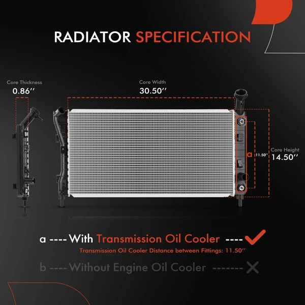 Radiator with Transmission Oil Cooler for Pontiac Grand Prix 04-05 Chevy Impala