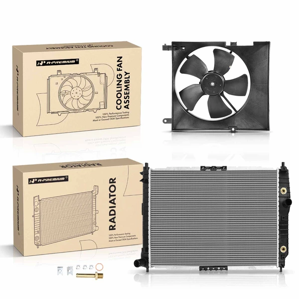 2 Pcs Radiator & Cooling Fan Assembly Kit for 2005-2008 Pontiac Wave