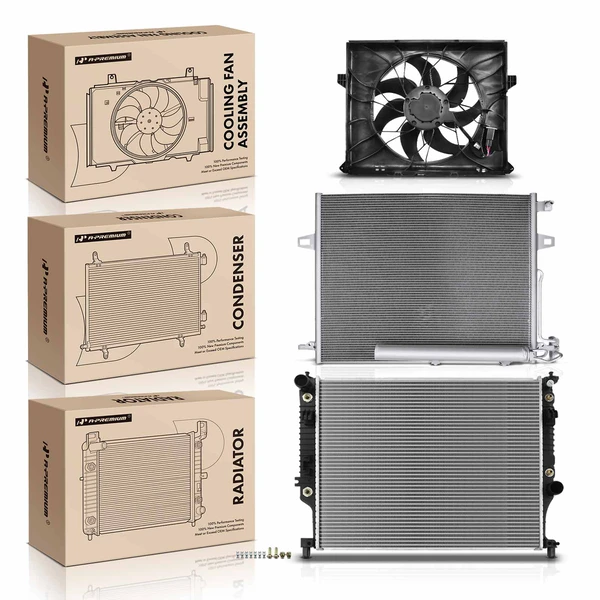 3 Pcs Radiator & AC Condenser & Cooling Fan Kit for Mercedes-Benz W164 ML350 550 W251