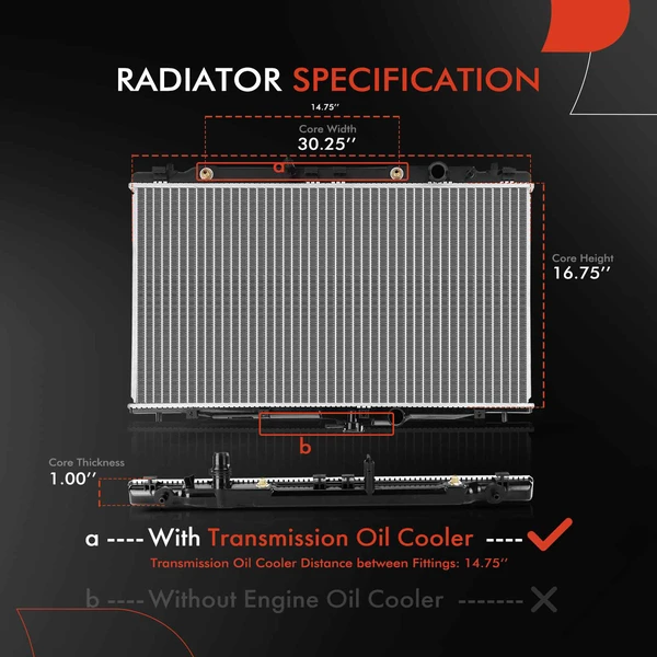 Aluminum Radiator with Transmission Oil Cooler for Acura RDX 2007-2012 L4 2.3L Auto Trans.