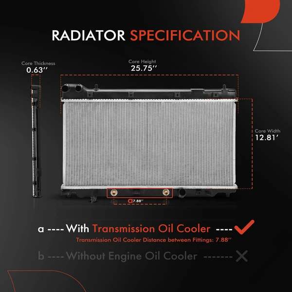 Aluminum Radiator with Transmission Oil Cooler for Honda Fit 2007-2008 Automatic Trans.