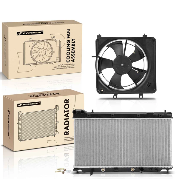 2 Pcs Radiator & Cooling Fan Assembly Kit for 2007-2008 Honda Fit