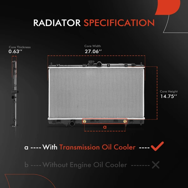 Radiator with Transmission Oil Cooler for Mitsubishi Lancer 2004-2006 L4 2.4L