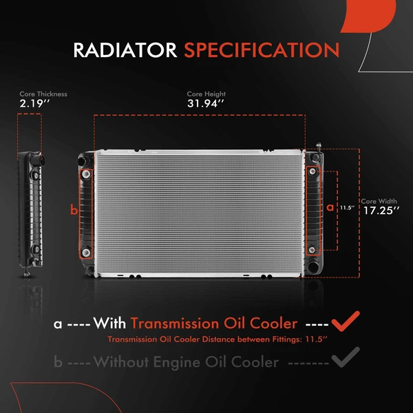 Aluminum Radiator with Oil Cooler for Chevrolet Express 3500 G30 GMC G3500
