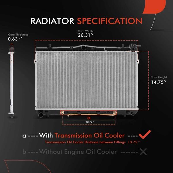 Aluminum Radiator with Transmission Oil Cooler for Hyundai Elantra 96-00 Tiburon 1.8L 2.0L