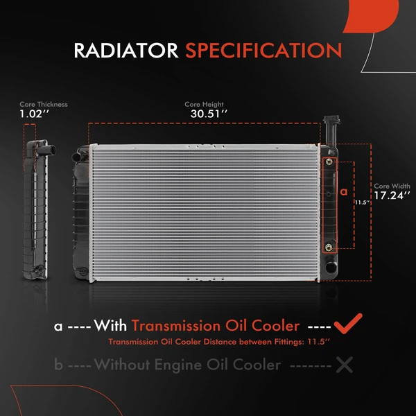 Radiator with Transmission Oil Cooler for Chevy Express 1500 2500 GMC Savana 2500 V8 5.3L