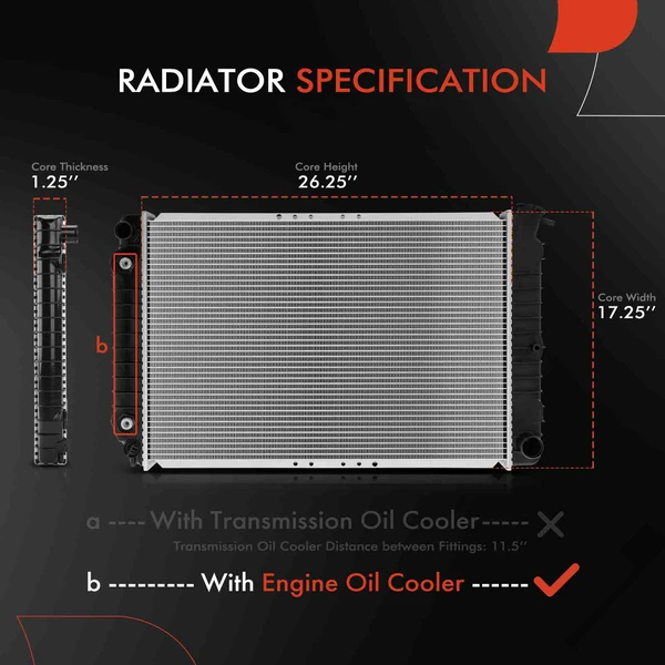 Aluminum Radiator with Transmission Oil Cooler for Buick Century 1982-1989 Chevy Olds