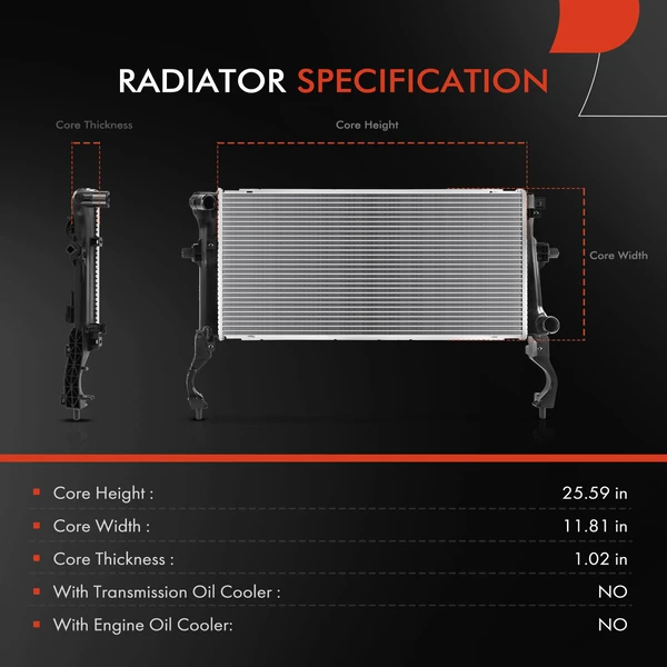 Radiator without Oil Cooler for Hyundai Kona 2022-2023 L4 1.6L Gas