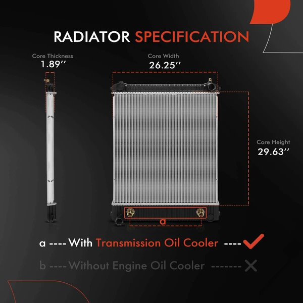 Radiator with Oil Cooler for Freightliner B2 M2 100 M2 106 Thomas Saf-T-Liner