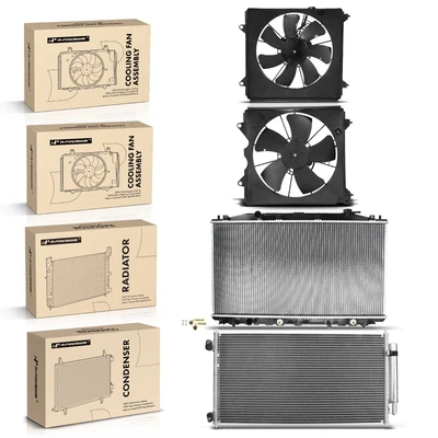 4 Pcs Radiator & AC Condenser & Cooling Fan Kit