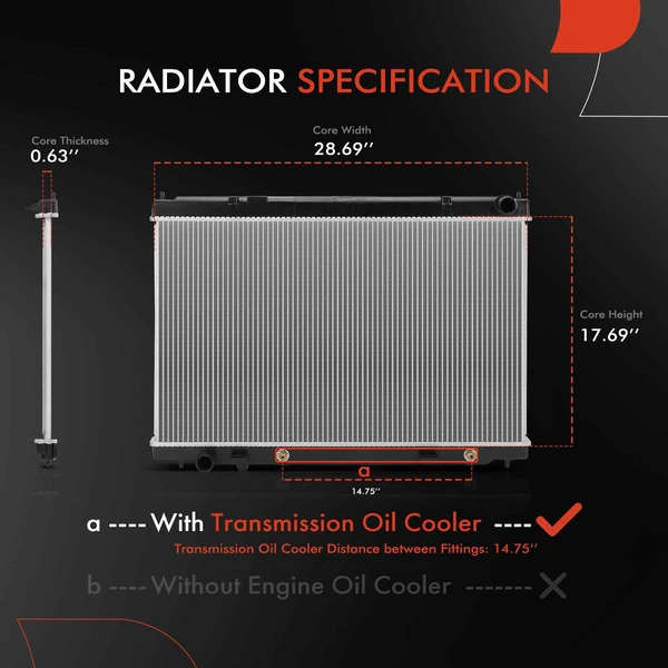 Aluminum Radiator with Transmission Oil Cooler for INFINITI M35 2009-2010 M45 2006-2010