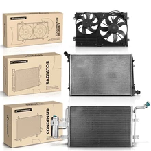 3 Pcs Radiator & AC Condenser & Cooling Fan Kit for 2005 Volkswagen Jetta 1.9L l4