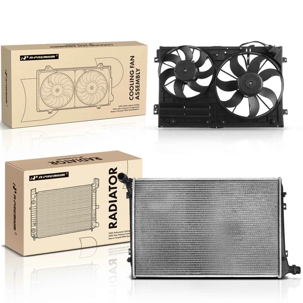 2 Pcs Radiator & Cooling Fan Assembly Kit for 2005-2009 Volkswagen Jetta