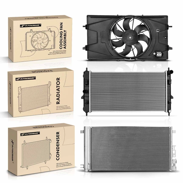3 Pcs Radiator & AC Condenser & Cooling Fan Kit for Chevrolet Cobalt Pontiac Pursuit