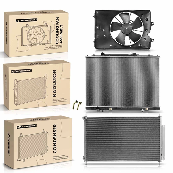 3 Pcs Radiator & AC Condenser & Cooling Fan Kit for 2009-2015 Honda Pilot