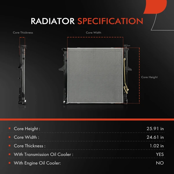 Radiator with Transmission Oil Cooler for Kia Borrego 2009-2011 V6 3.8L Crossflow