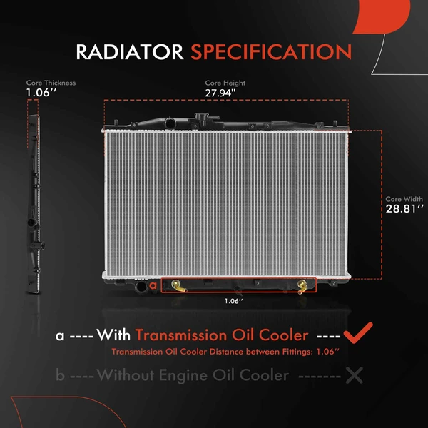 Radiator with Transmission Oil Cooler for Acura RL 2009-2012 V6 3.7L Naturally