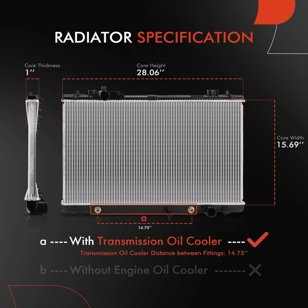 Aluminum Radiator with Transmission Oil Cooler for Lexus GS460 08-11 V8 4.6L Automatic