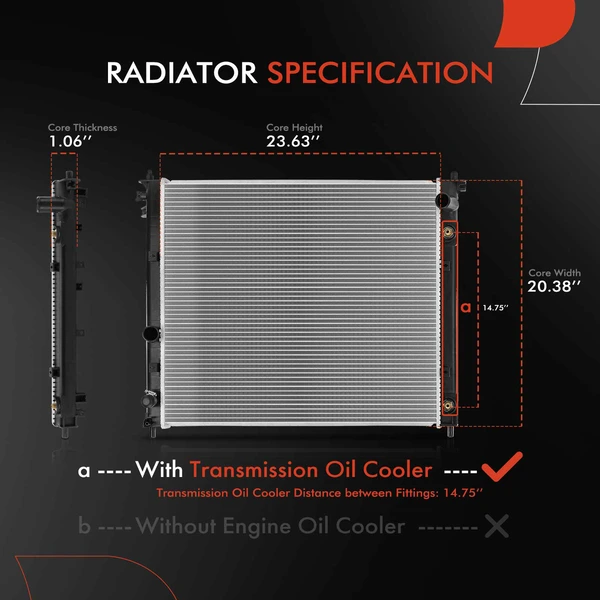 Aluminum Radiator with Transmission Oil Cooler for Cadillac SRX 2007-2009 3.6L Auto Trans.