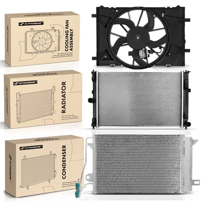 3 Pcs Radiator & AC Condenser & Cooling Fan Kit