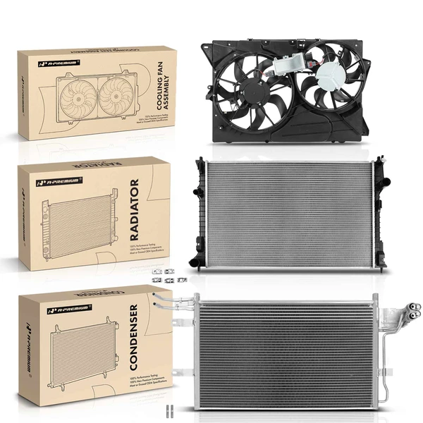 3 Pcs Radiator & AC Condenser & Cooling Fan Kit for 2010-2012 Lincoln MKT